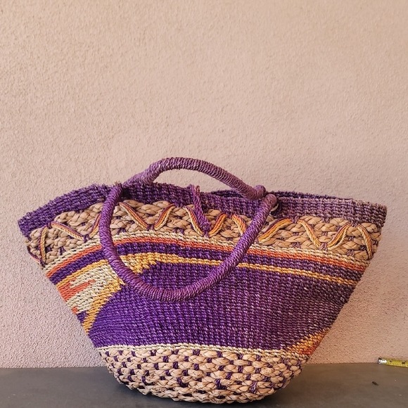 Purple and Tan Woven Tote Bag - Picture 2 of 5